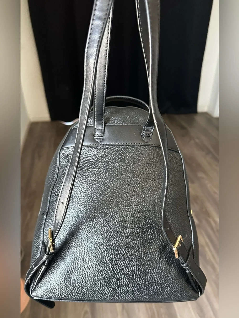Michael Kors Black Leather Backpack with Gold Hardware